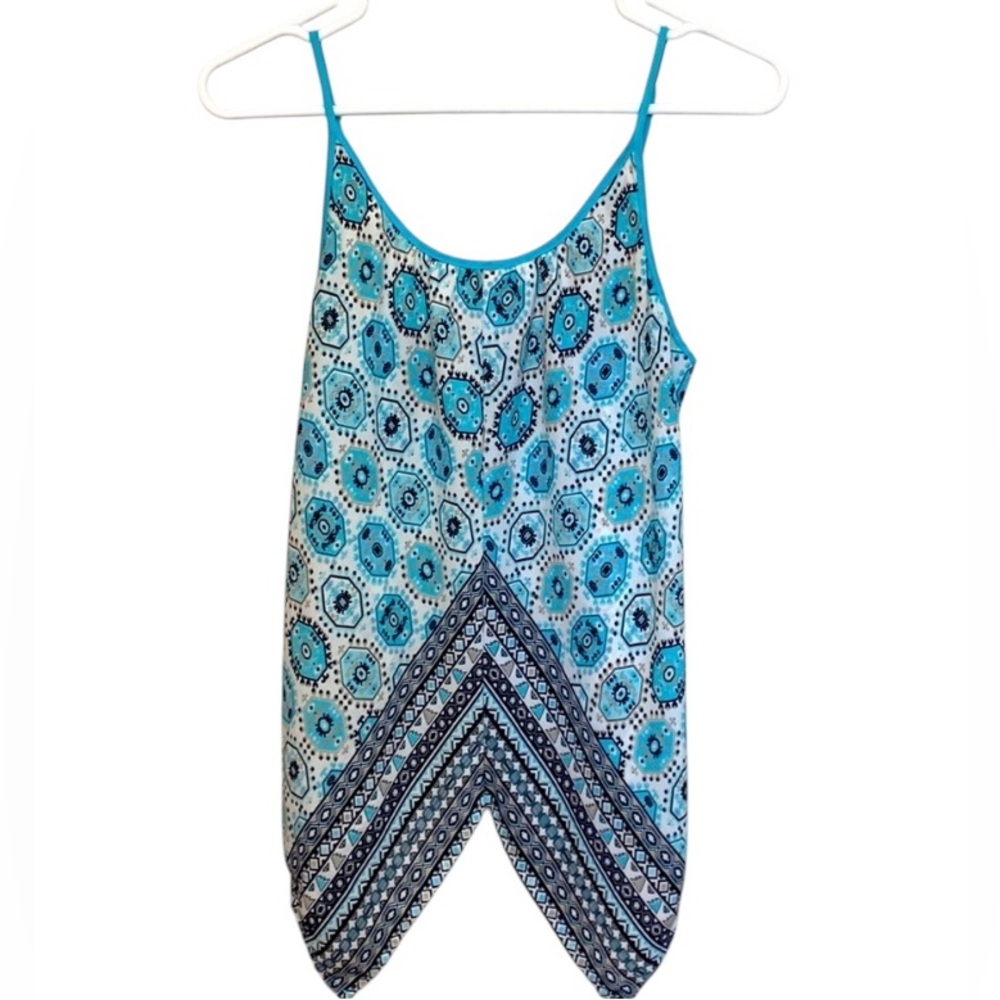 Geometric Print Handkerchief Hem Cami Tank Top Medium Blue Boho